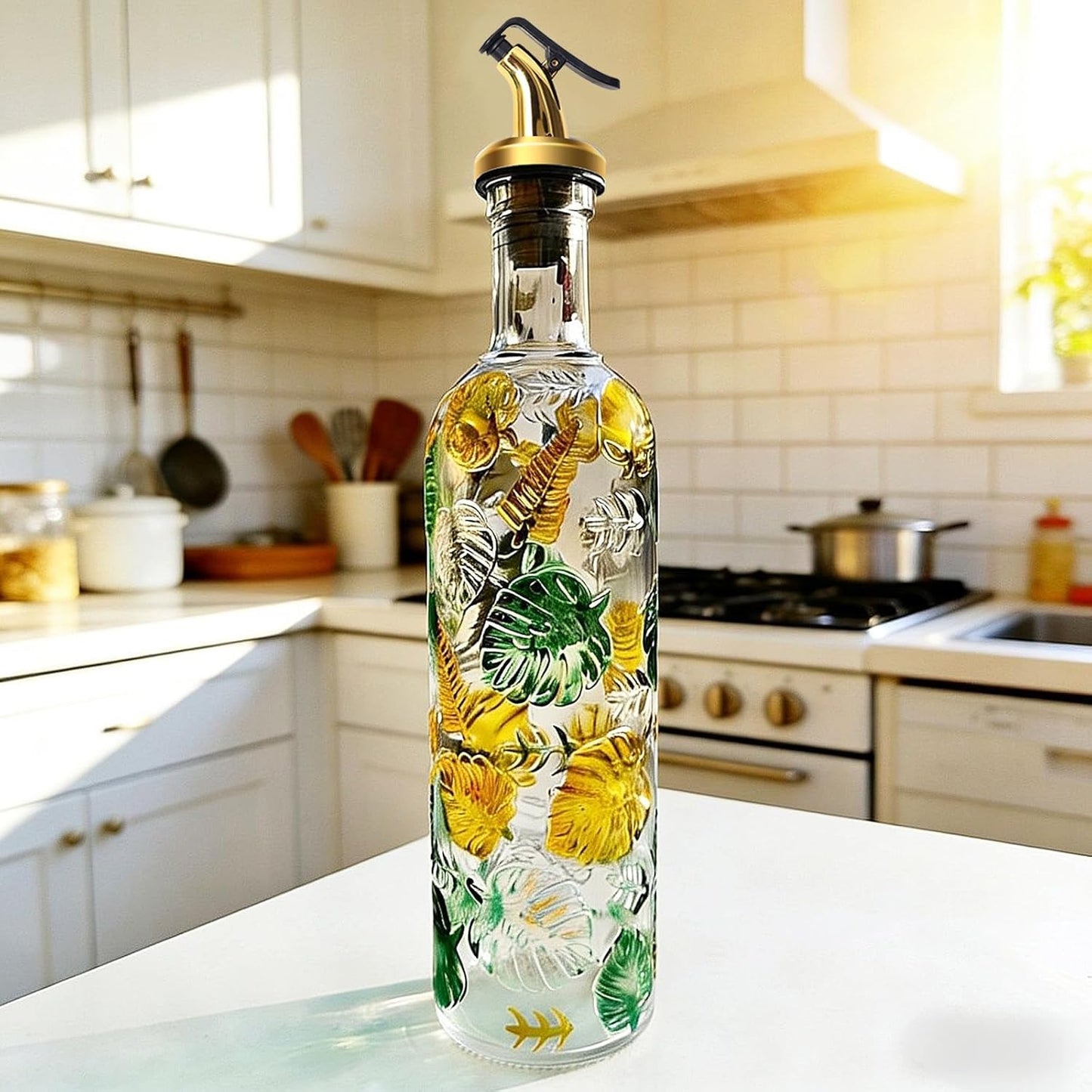 2 Pcs Olive Oil Dispenser Bottle for Kitchen,17oz Clear Glass Cooking Oil and Vinegar Dispenser Set, Coffee Syrup Dispenser with 2 Pourers and 1 Funnel (Two squares)