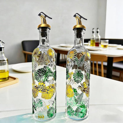 2 Pcs Olive Oil Dispenser Bottle for Kitchen,17oz Clear Glass Cooking Oil and Vinegar Dispenser Set, Coffee Syrup Dispenser with 2 Pourers and 1 Funnel (Two squares)