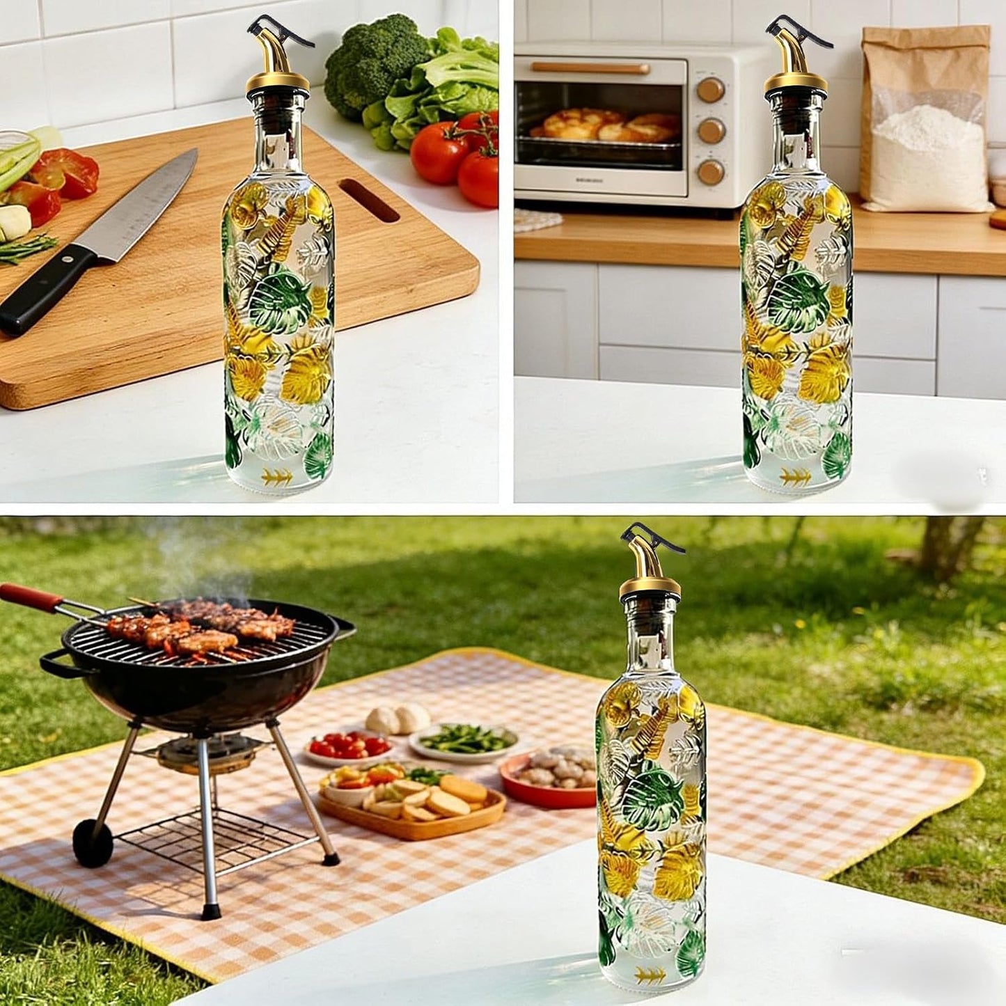 2 Pcs Olive Oil Dispenser Bottle for Kitchen,17oz Clear Glass Cooking Oil and Vinegar Dispenser Set, Coffee Syrup Dispenser with 2 Pourers and 1 Funnel (Two squares)