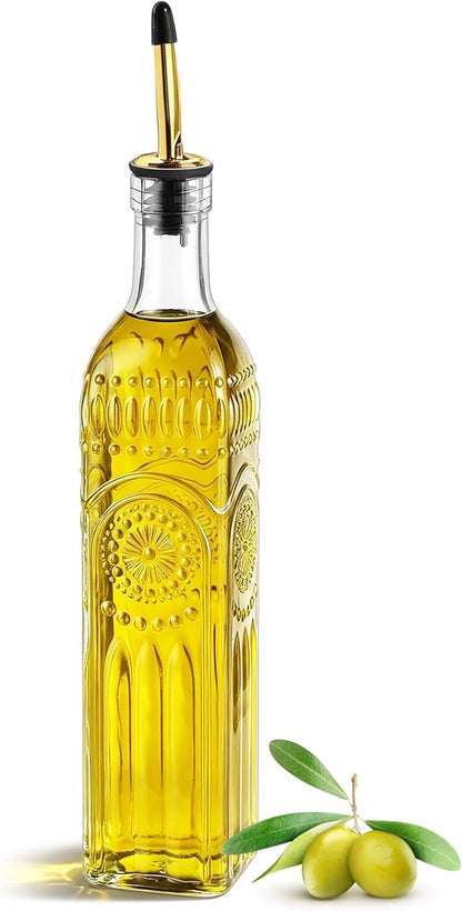 2 Pcs Olive Oil Dispenser Bottle for Kitchen,17oz Clear Glass Cooking Oil and Vinegar Dispenser Set, Coffee Syrup Dispenser with 2 Pourers and 1 Funnel (Two squares)