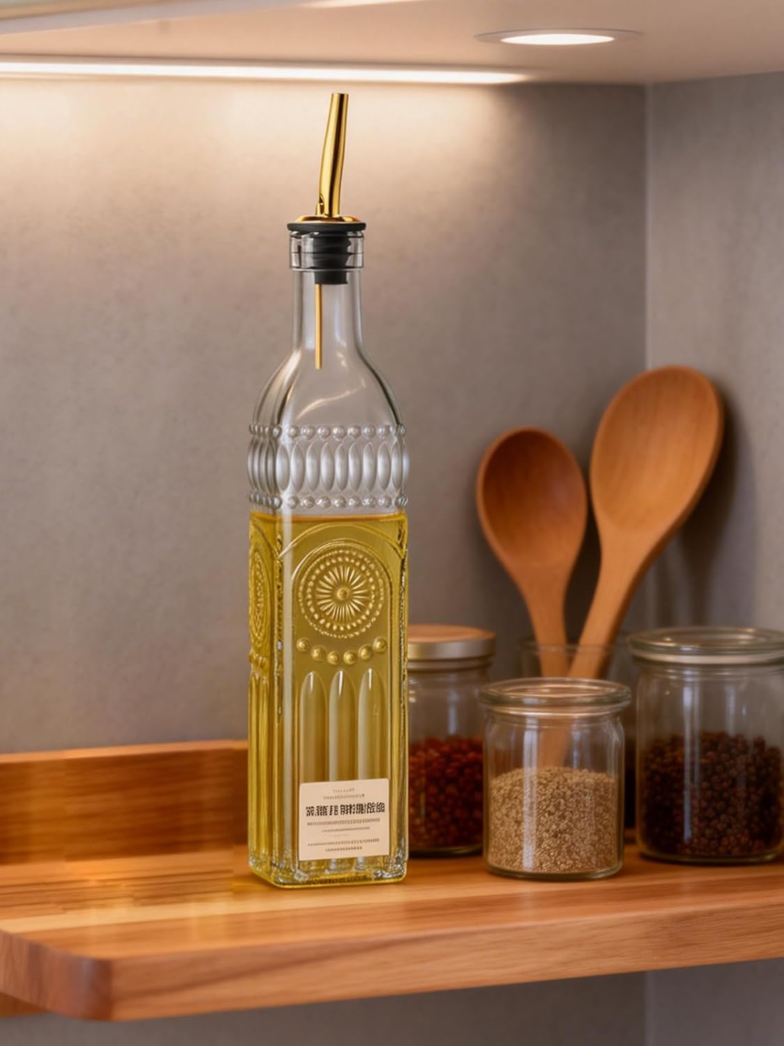 2 Pcs Olive Oil Dispenser Bottle for Kitchen,17oz Clear Glass Cooking Oil and Vinegar Dispenser Set, Coffee Syrup Dispenser with 2 Pourers and 1 Funnel (Two squares)