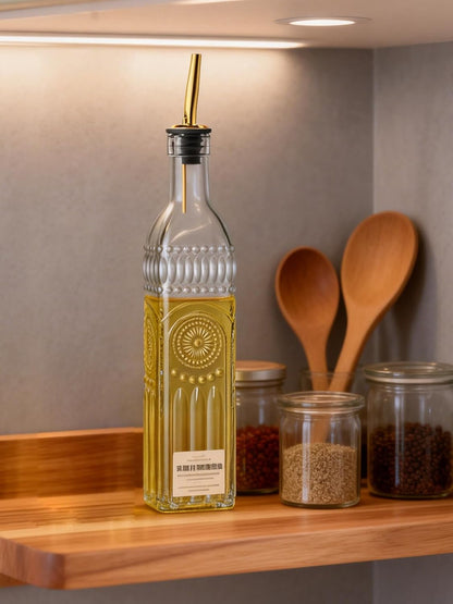 2 Pcs Olive Oil Dispenser Bottle for Kitchen,17oz Clear Glass Cooking Oil and Vinegar Dispenser Set, Coffee Syrup Dispenser with 2 Pourers and 1 Funnel (Two squares)
