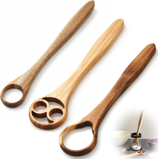 Danish Dough Whisk Set of 3, 13" One-piece Acacia Wood Sourdough Whisk for Bread, Pizza, Batter & Starter, Cake Biscuits Flow-through Design, Handmade Bread Baking Gift