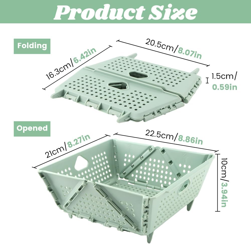 Collapsible Colander for Kitchen, Plastic Fruit Strainer Basket, Space-Saving Food Storage Drain Basket with Efficient Holes for Pasta, Vegetables, Berries Food Cleaning(COLOR:Green)