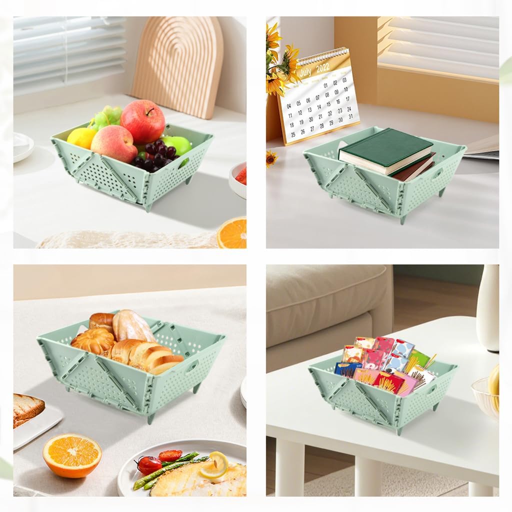 Collapsible Colander for Kitchen, Plastic Fruit Strainer Basket, Space-Saving Food Storage Drain Basket with Efficient Holes for Pasta, Vegetables, Berries Food Cleaning(COLOR:Green)