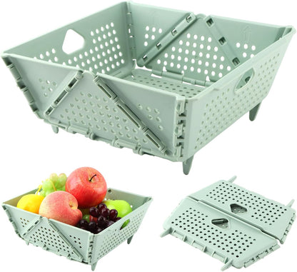 Collapsible Colander for Kitchen, Plastic Fruit Strainer Basket, Space-Saving Food Storage Drain Basket with Efficient Holes for Pasta, Vegetables, Berries Food Cleaning(COLOR:Green)