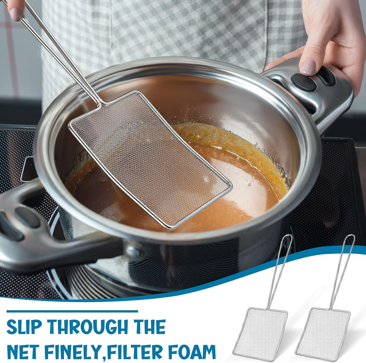2 Pcs Square Fine Mesh Skimmer Spider Strainer, 5 x 6 Inch