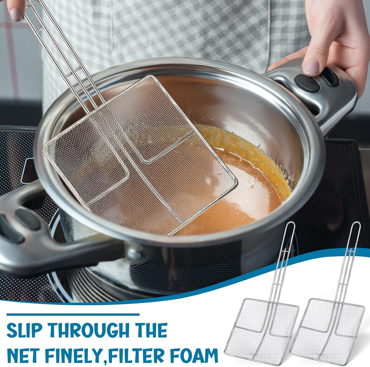 2 Pcs Square Fine Mesh Skimmer Spider Strainer, 5 x 6 Inch