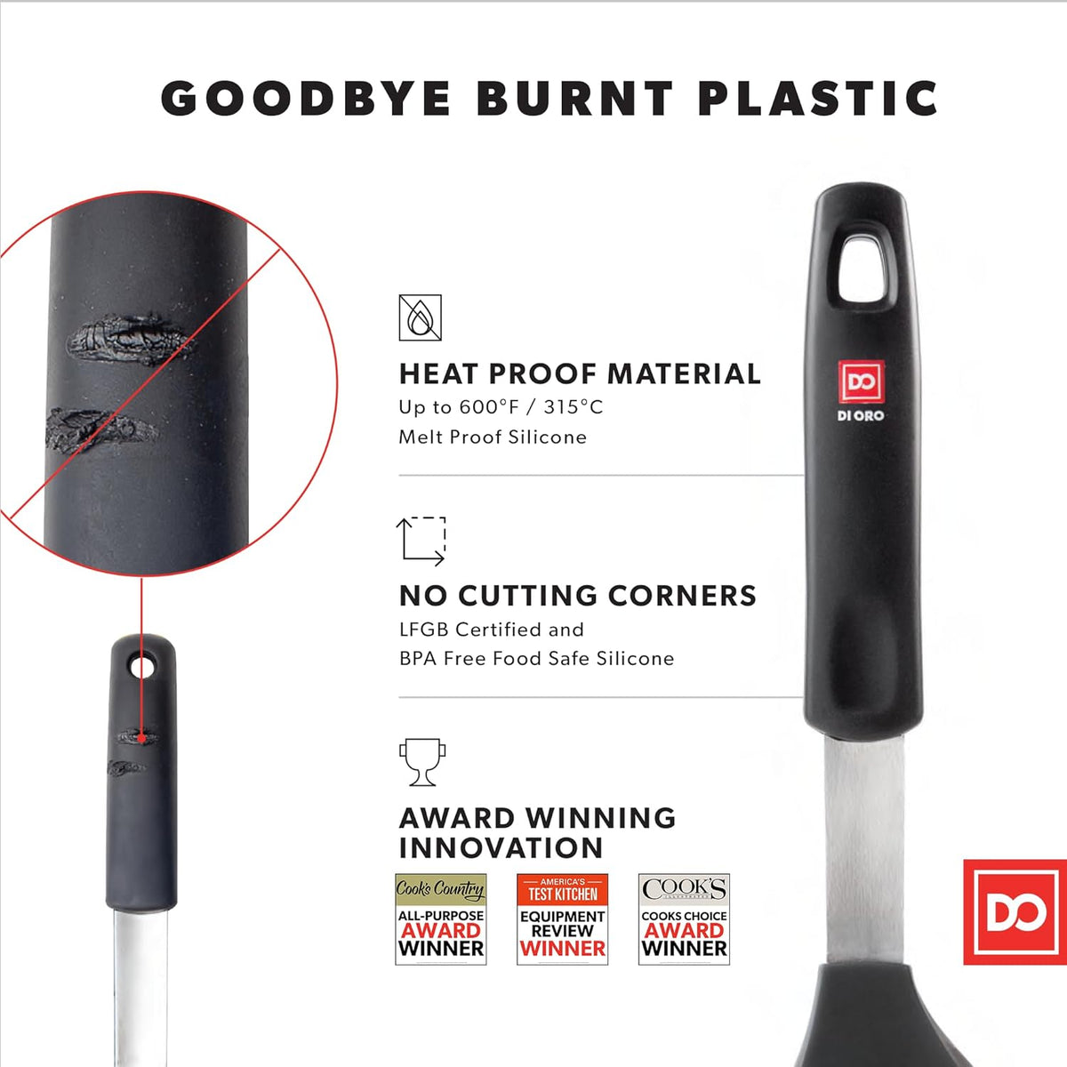 Silicone Turner Spatula Set - 600F Heat Resistant, 3-Pc