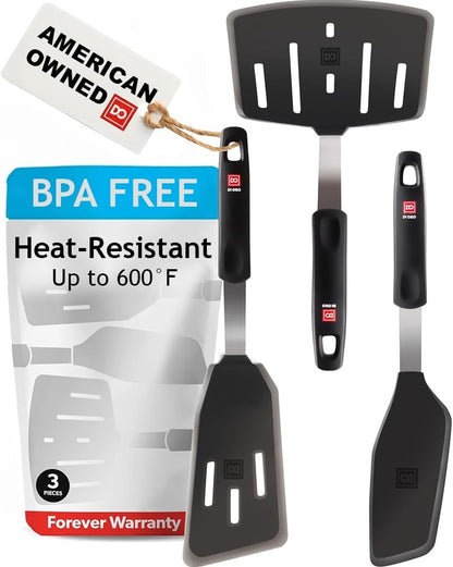 Silicone Turner Spatula Set - 600F Heat Resistant, 3-Pc