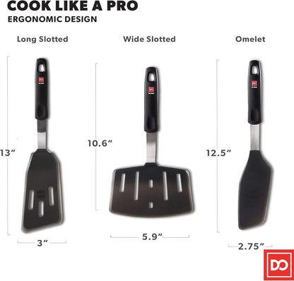 Silicone Turner Spatula Set - 600F Heat Resistant, 3-Pc