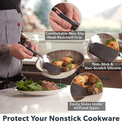 Silicone Turner Spatula Set - 600F Heat Resistant, 3-Pc