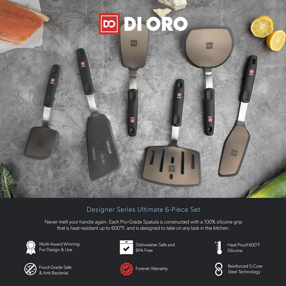 Silicone Turner Spatula Set - 600F Heat Resistant, 3-Pc
