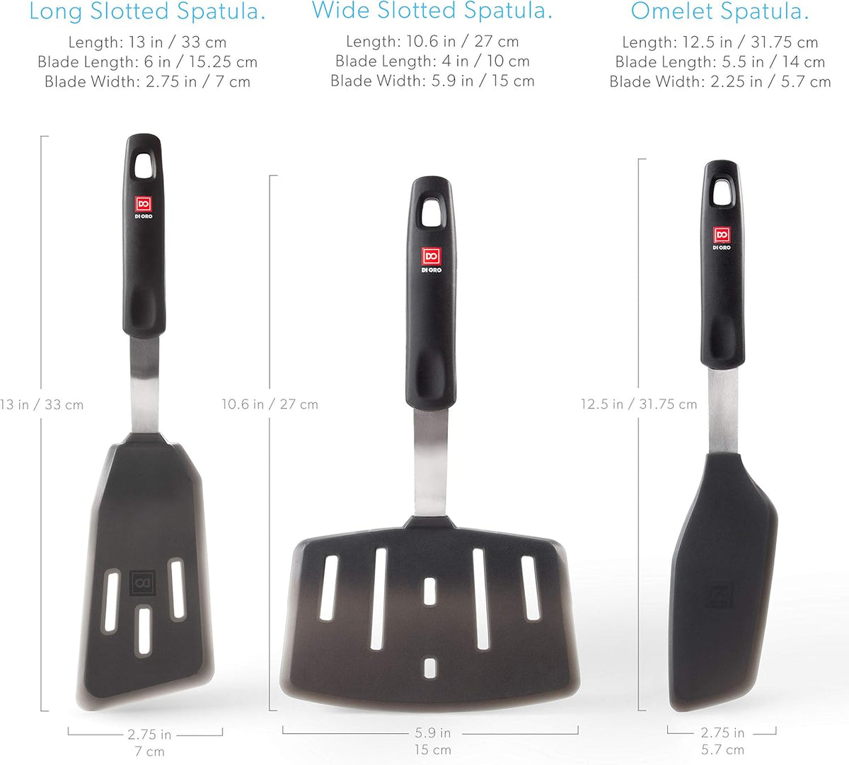 Silicone Turner Spatula Set - 600F Heat Resistant, 3-Pc
