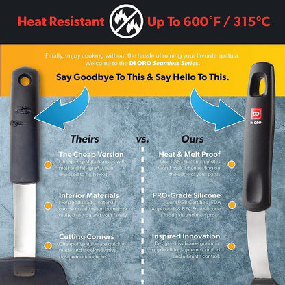 Silicone Turner Spatula Set - 600F Heat Resistant, 3-Pc