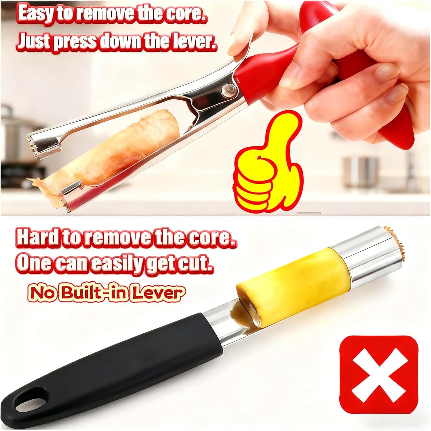 Apple Corer Tool, Apple Core Removal, Stainless Steel Apple Core Remover Tool, Easy to Grip, Easy to Use, silver red