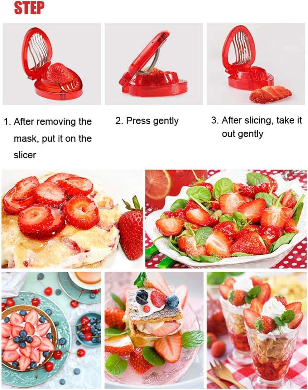 Red Strawberry Slicer,Cup Slicers | Egg Slicers | banana slicers | Strawberry Cutter | Quickly Making Fruit Vegetable,Stainless Steel Blade Kitchen Tools and Gadgets Fruit and Vegetable Tools