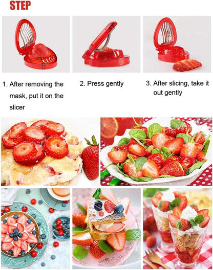Red Strawberry Slicer,Cup Slicers | Egg Slicers | banana slicers | Strawberry Cutter | Quickly Making Fruit Vegetable,Stainless Steel Blade Kitchen Tools and Gadgets Fruit and Vegetable Tools