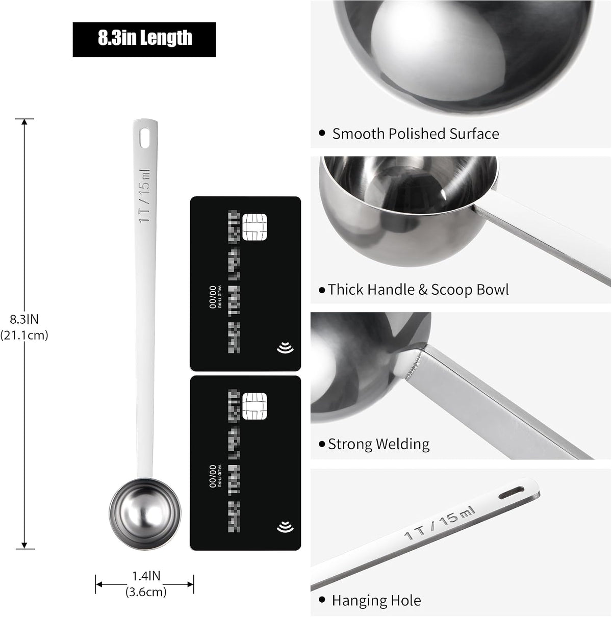 Metal 6.9in Long Handle Coffee Scoop for Ground Coffee (1 Tbsp)