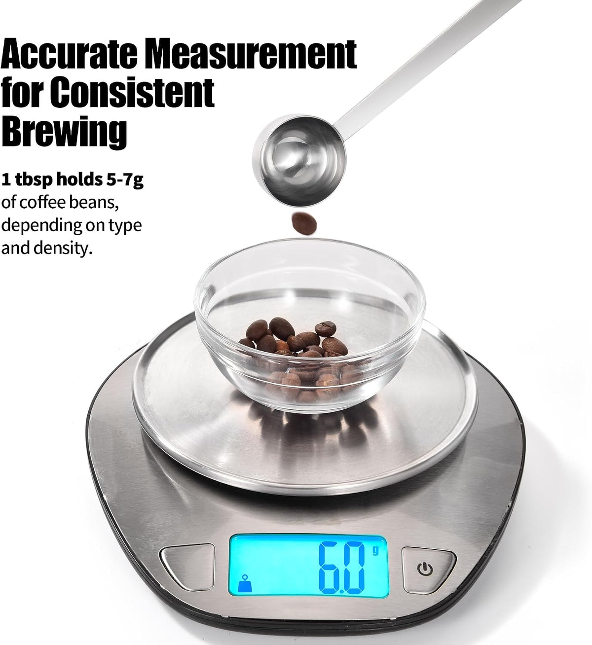 Metal 6.9in Long Handle Coffee Scoop for Ground Coffee (1 Tbsp)