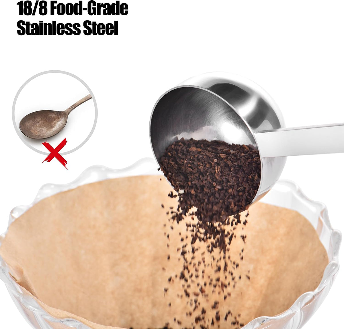 Metal 6.9in Long Handle Coffee Scoop for Ground Coffee (1 Tbsp)