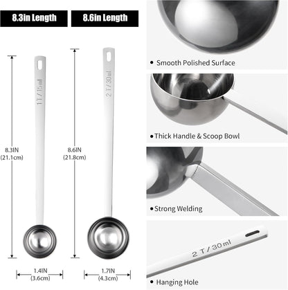 Metal 6.9in Long Handle Coffee Scoop for Ground Coffee (1 Tbsp)