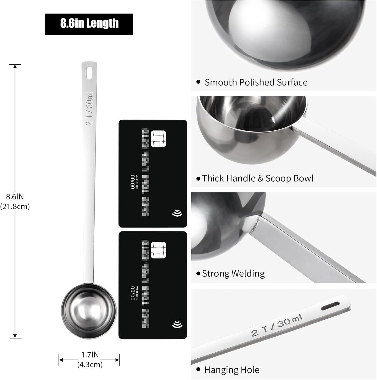 Metal 6.9in Long Handle Coffee Scoop for Ground Coffee (1 Tbsp)