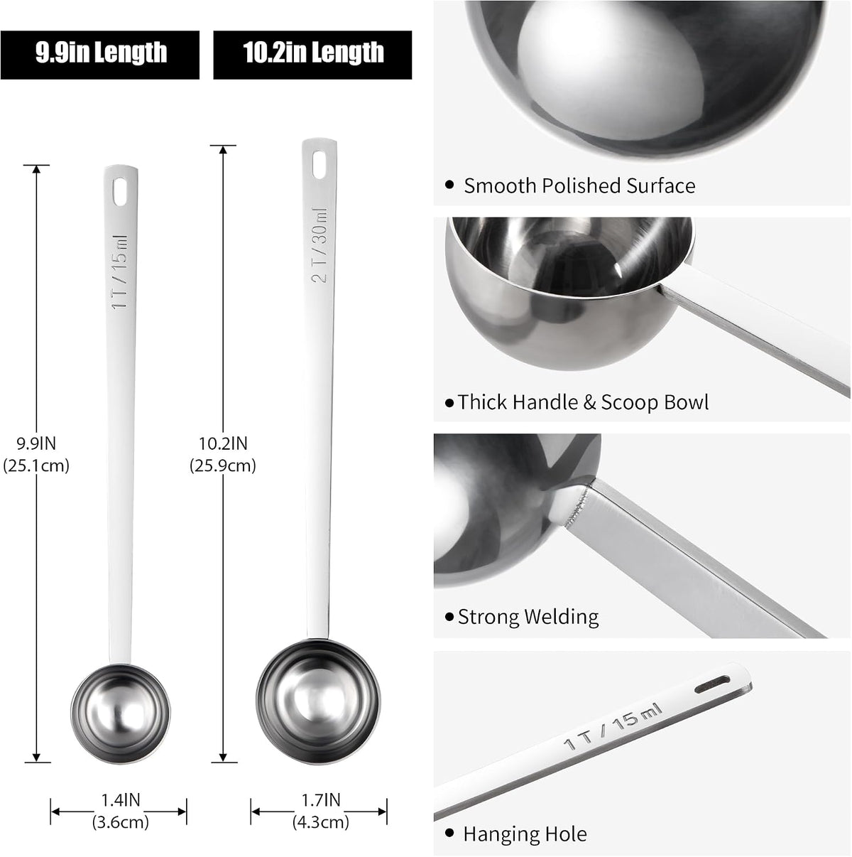 Metal 6.9in Long Handle Coffee Scoop for Ground Coffee (1 Tbsp)