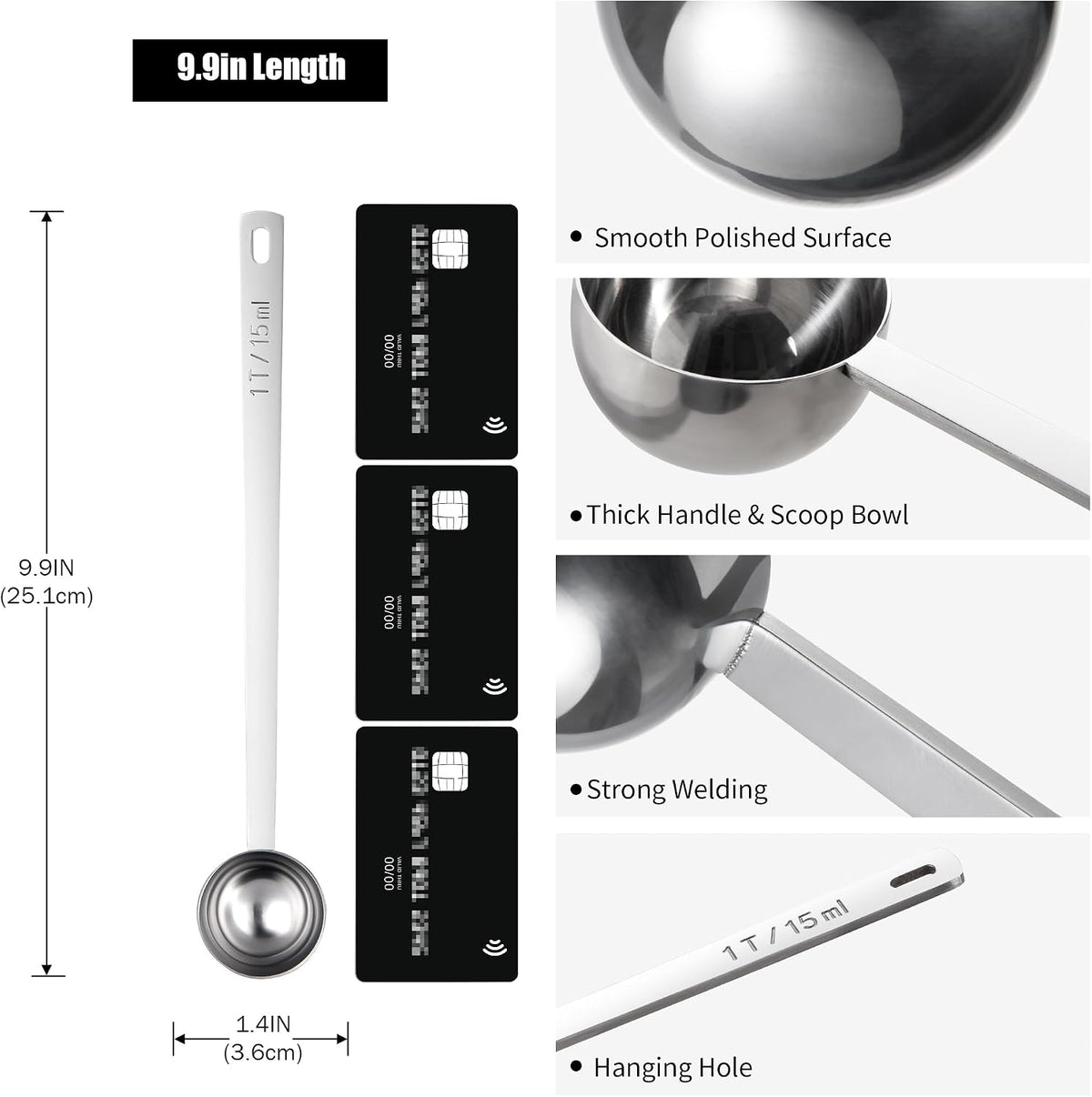 Metal 6.9in Long Handle Coffee Scoop for Ground Coffee (1 Tbsp)