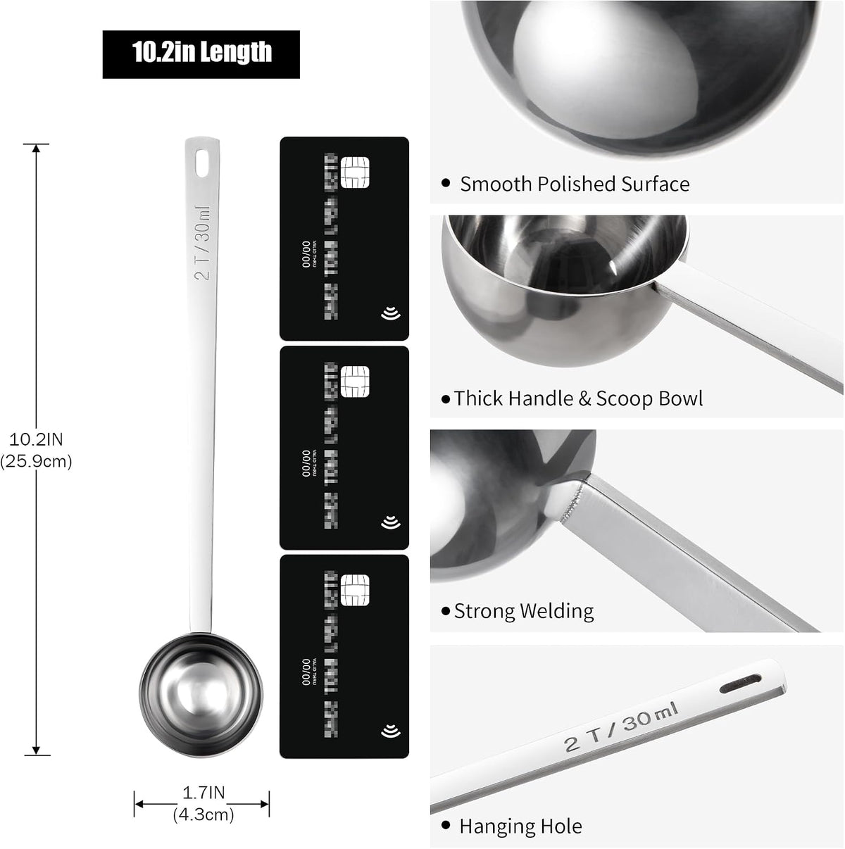 Metal 6.9in Long Handle Coffee Scoop for Ground Coffee (1 Tbsp)