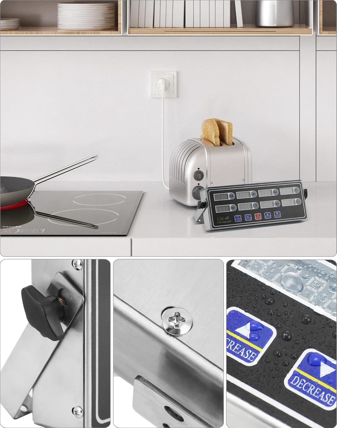 Digital Kitchen Timer - 8-Channel Multi-Timer with Waterproof Panel, Adjustable Volume