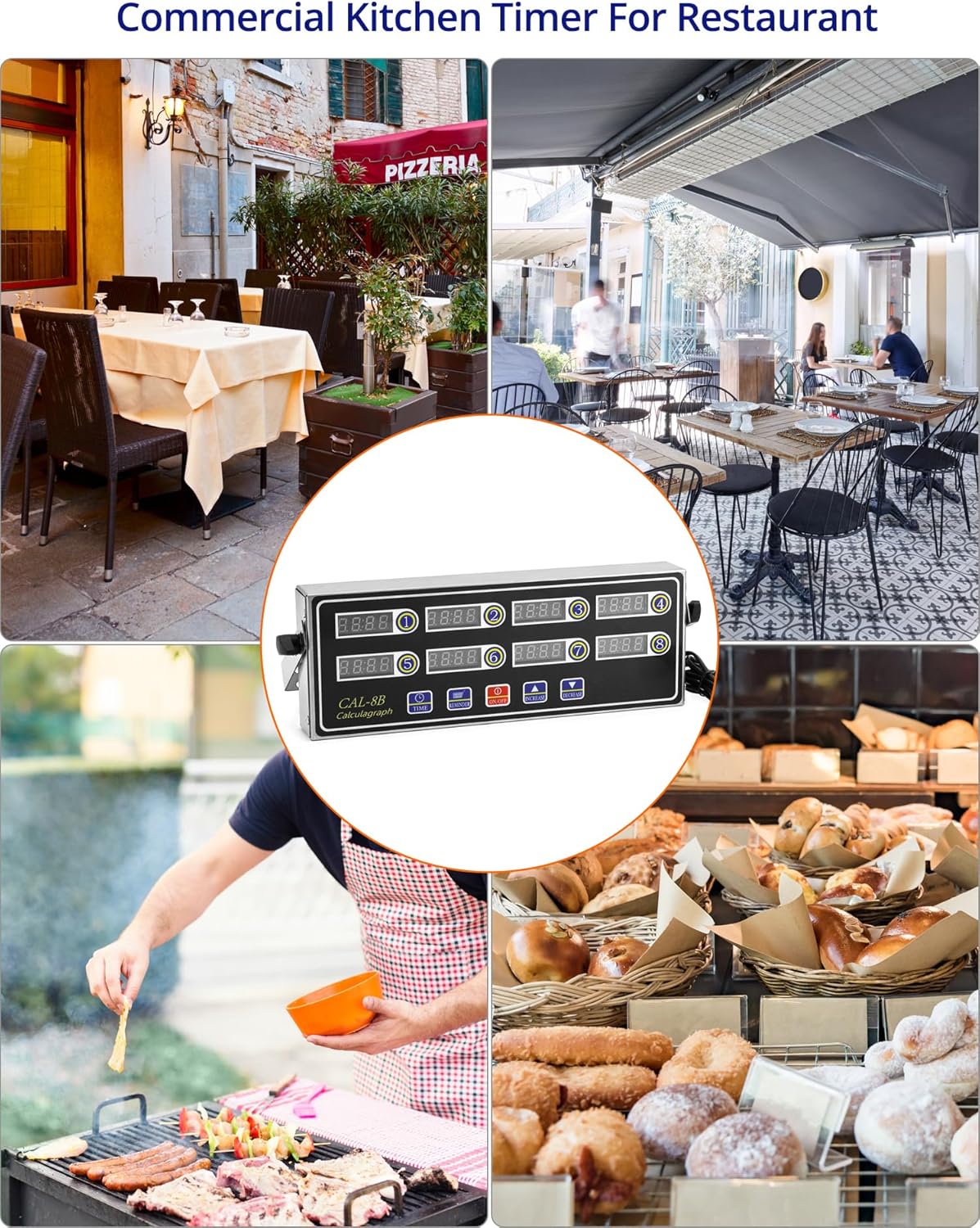 Digital Kitchen Timer - 8-Channel Multi-Timer with Waterproof Panel, Adjustable Volume