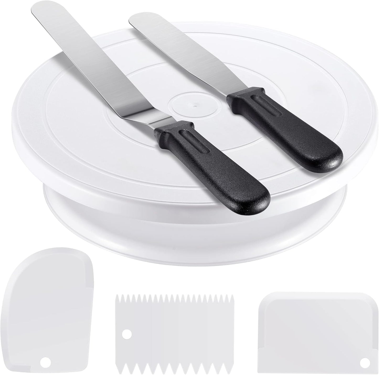 Cake Decorating Kit Baking Supplies Set Cake Turntable with 2 Frosting Straight Angled Spatula 3 Icing Smoother Scrapers Baking Accessories Tools for Beginners and Pros, Mother's Day, White
