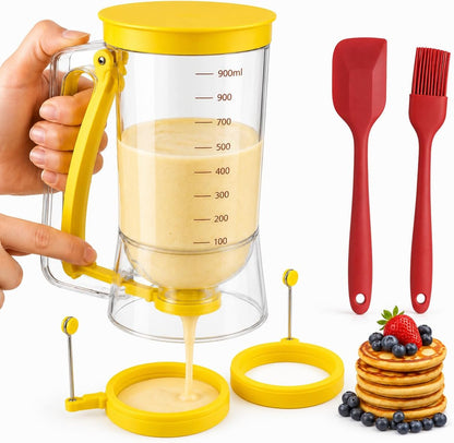 Pancake Batter Dispenser Kit with Pancake Rings, Silicone Spatula Butter Brush, Batter Dispenser Pancake Dispenser for Perfect Pancakes, Cupcake Batter Dispenser, Easy No-Mess Family Breakfast Set