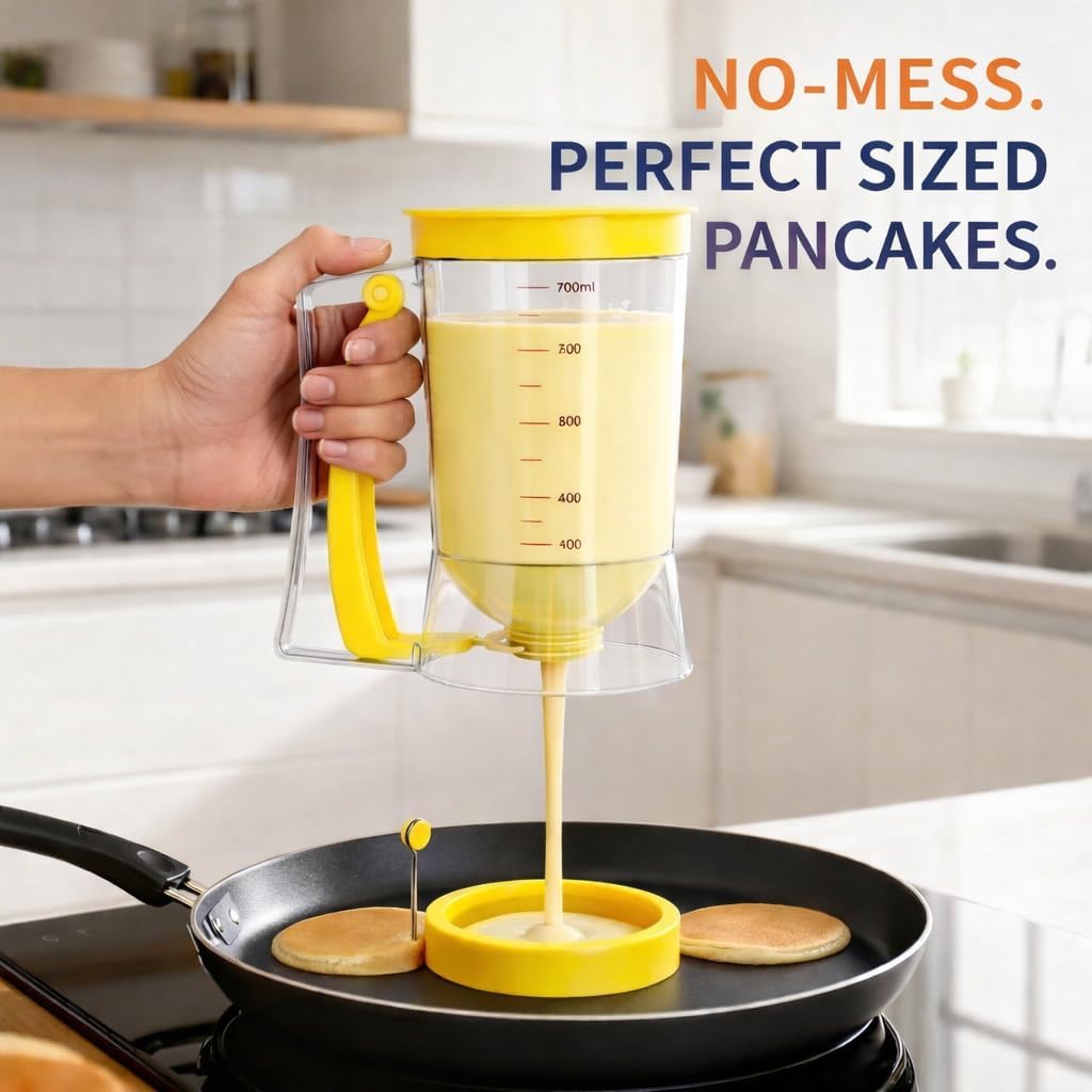 Pancake Batter Dispenser Kit with Pancake Rings, Silicone Spatula Butter Brush, Batter Dispenser Pancake Dispenser for Perfect Pancakes, Cupcake Batter Dispenser, Easy No-Mess Family Breakfast Set