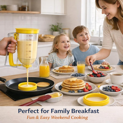 Pancake Batter Dispenser Kit with Pancake Rings, Silicone Spatula Butter Brush, Batter Dispenser Pancake Dispenser for Perfect Pancakes, Cupcake Batter Dispenser, Easy No-Mess Family Breakfast Set