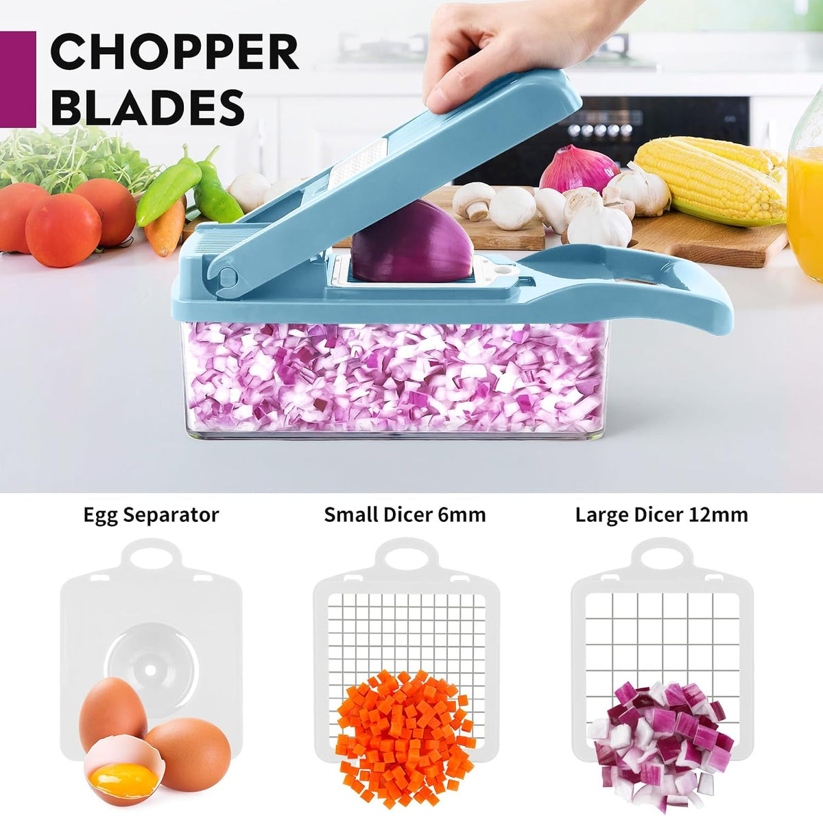 Vegetable Chopper, Pro Onion Chopper, Multifunctional 13 in 1 Food Chopper, Kitchen Vegetable Slicer Dicer Cutter,Veggie Chopper With 8 Blades,Carrot and Garlic Chopper With Container