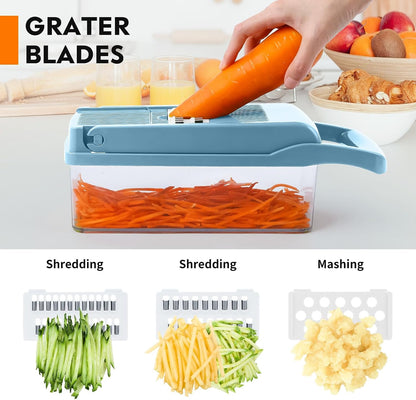 Vegetable Chopper, Pro Onion Chopper, Multifunctional 13 in 1 Food Chopper, Kitchen Vegetable Slicer Dicer Cutter,Veggie Chopper With 8 Blades,Carrot and Garlic Chopper With Container