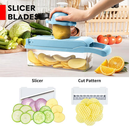 Vegetable Chopper, Pro Onion Chopper, Multifunctional 13 in 1 Food Chopper, Kitchen Vegetable Slicer Dicer Cutter,Veggie Chopper With 8 Blades,Carrot and Garlic Chopper With Container