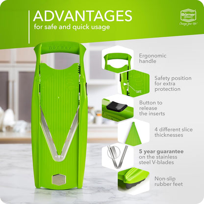 Mandoline Food Slicer V5 (Basic Set) by Reston Lloyd • V-Slicer with Food Holder • Made in Germany • Fruit & Vegetable Chopper • Multiple Settings • Color: Lime