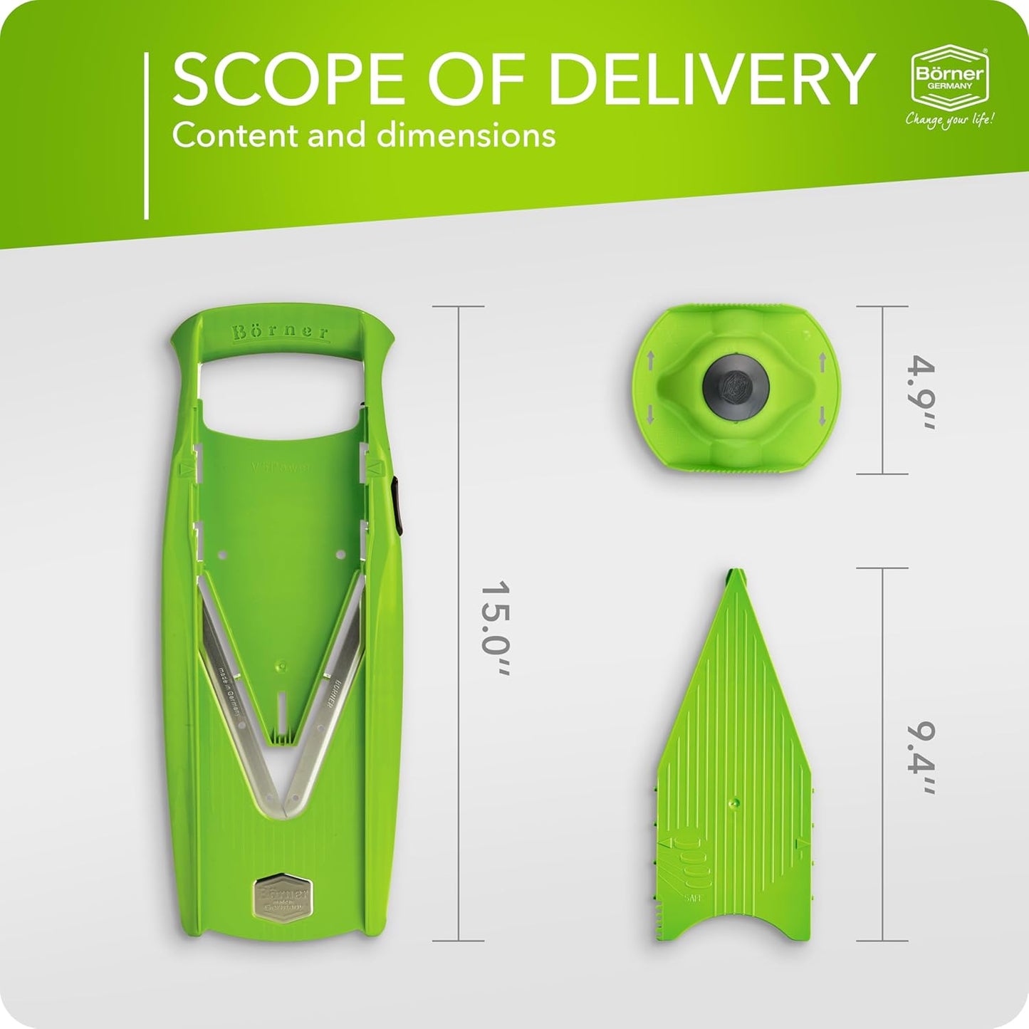 Mandoline Food Slicer V5 (Basic Set) by Reston Lloyd • V-Slicer with Food Holder • Made in Germany • Fruit & Vegetable Chopper • Multiple Settings • Color: Lime