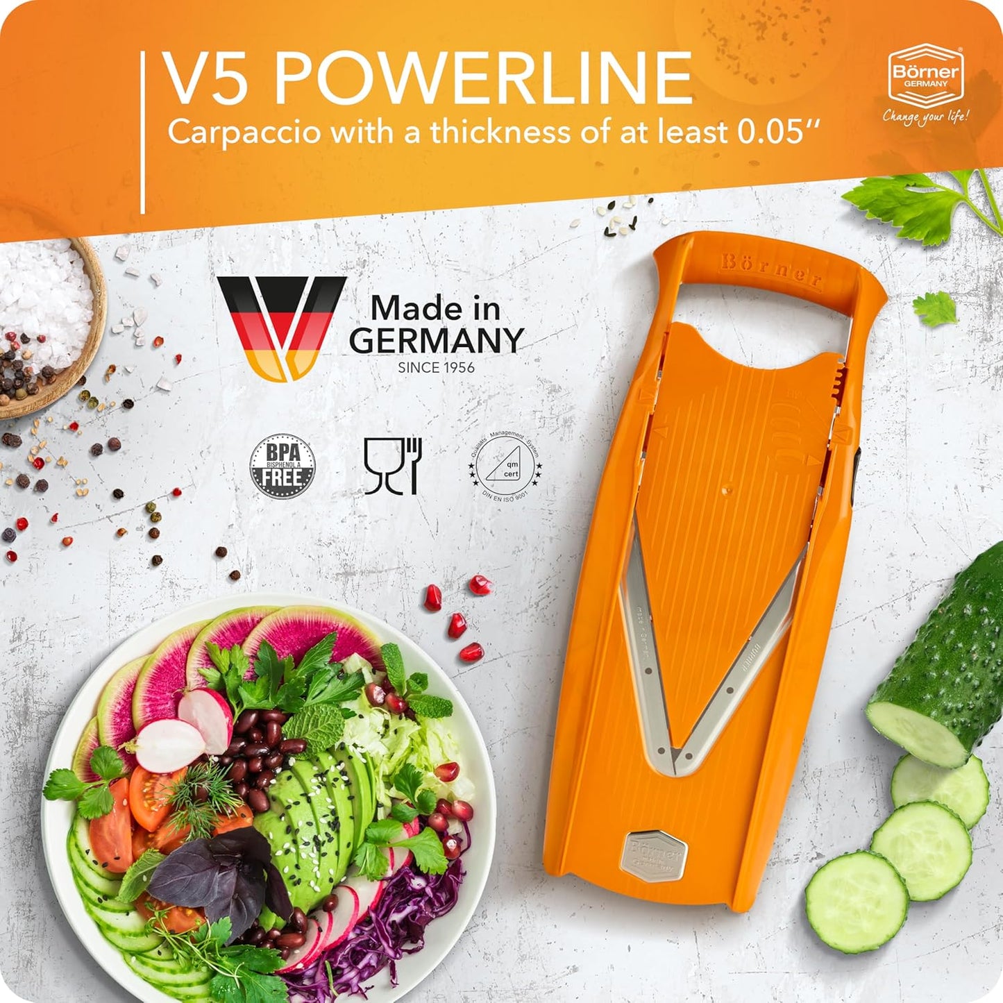 Mandoline Food Slicer V5 (Basic Set) by Reston Lloyd • V-Slicer with Food Holder • Made in Germany • Fruit & Vegetable Chopper • Multiple Settings • Color: Lime