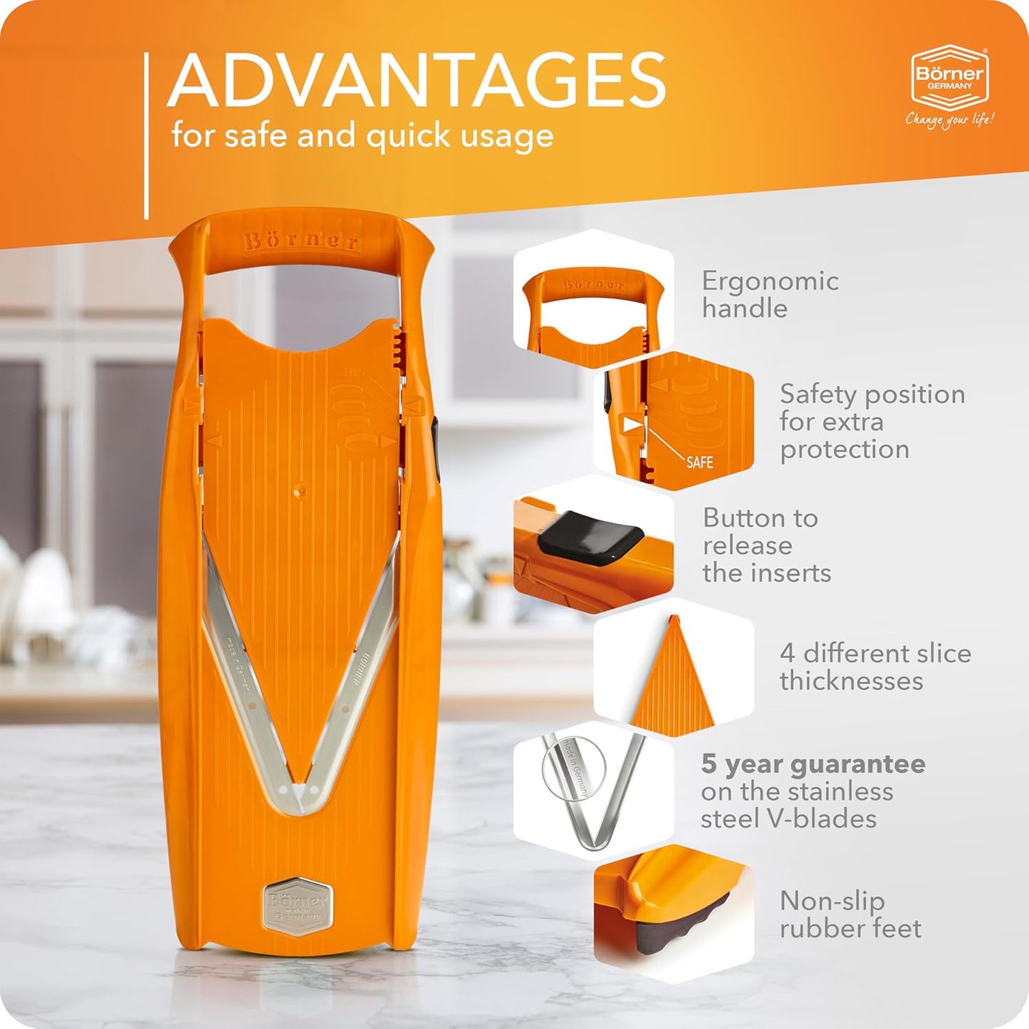 Mandoline Food Slicer V5 (Basic Set) by Reston Lloyd • V-Slicer with Food Holder • Made in Germany • Fruit & Vegetable Chopper • Multiple Settings • Color: Lime