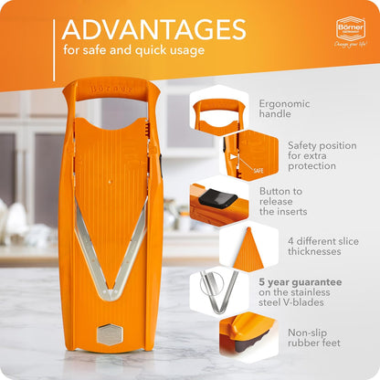 Mandoline Food Slicer V5 (Basic Set) by Reston Lloyd • V-Slicer with Food Holder • Made in Germany • Fruit & Vegetable Chopper • Multiple Settings • Color: Lime