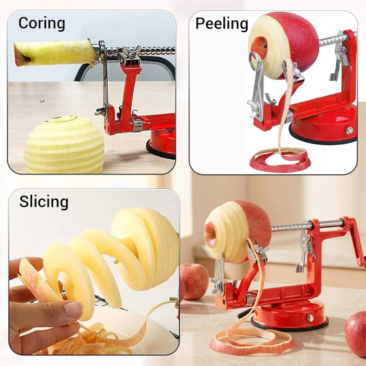 Apple Peeler Corer Slicer All In One - 3 In 1 (Peeler, Corer, Slicer) Long lasting Cast Magnesium Alloy Apple Peeler Machine with Stainless Steel Blades and Powerful Suction Base For Apples and Potato