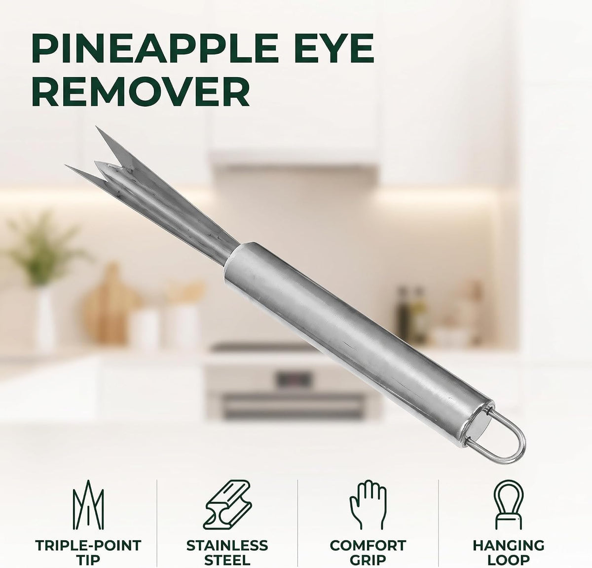 Silver Stainless Steel Pineapple Eye Remover Tool, V-Shape Kitchen Peeler, Multipurpose Pineapple Eye Clip,Pineapple Eye Cutter V Shape Stainless Steel Pineapple Eye Peeler Remover for Home Kitchen