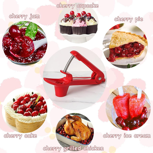 Cherry Pitter Tool, Core Remover, Olive Pitter Remover, Portable Stoner Corer Tool, Heavy-Duty Cherry Seed Remover with Lock Design, Fruit Core Remove Tool for Making Cherry Jam/Cake/Ice Cream (Red)