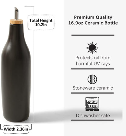 HOMCDALY Ceramic Olive Oil Dispenser for Kitchen, Stoneware 16oz Oil and Vinegar Bottles Dispenser, Kitchen Dispenser Bottle for EVOO Vinegar Syrups, Modern Farmhouse Design(W)