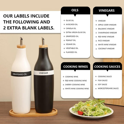 HOMCDALY Ceramic Olive Oil Dispenser for Kitchen, Stoneware 16oz Oil and Vinegar Bottles Dispenser, Kitchen Dispenser Bottle for EVOO Vinegar Syrups, Modern Farmhouse Design(W)
