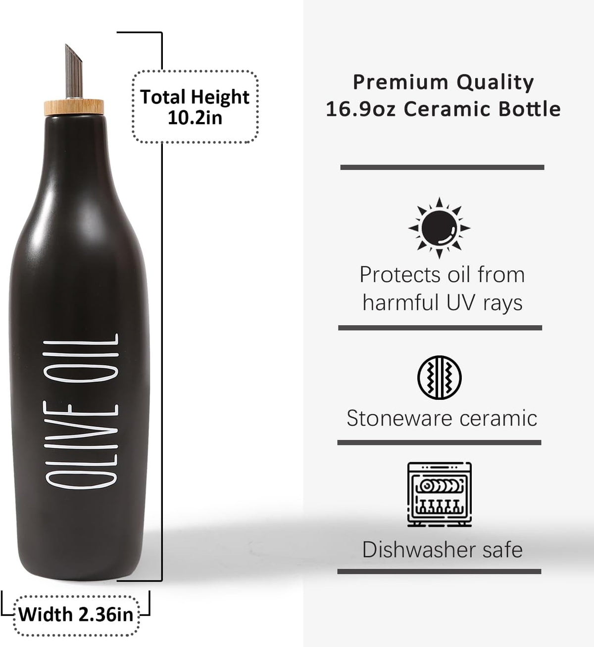 HOMCDALY Ceramic Olive Oil Dispenser for Kitchen, Stoneware 16oz Oil and Vinegar Bottles Dispenser, Kitchen Dispenser Bottle for EVOO Vinegar Syrups, Modern Farmhouse Design(W)